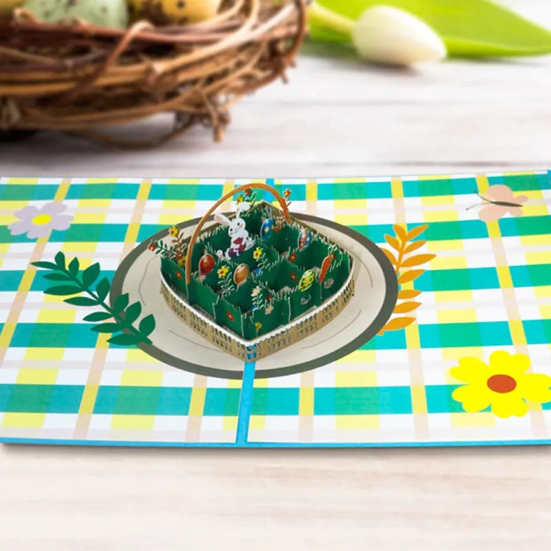 Easter Bunny in the Grass with Colorful Eggs 3D Pop-Up Card – Easter Greeting Card