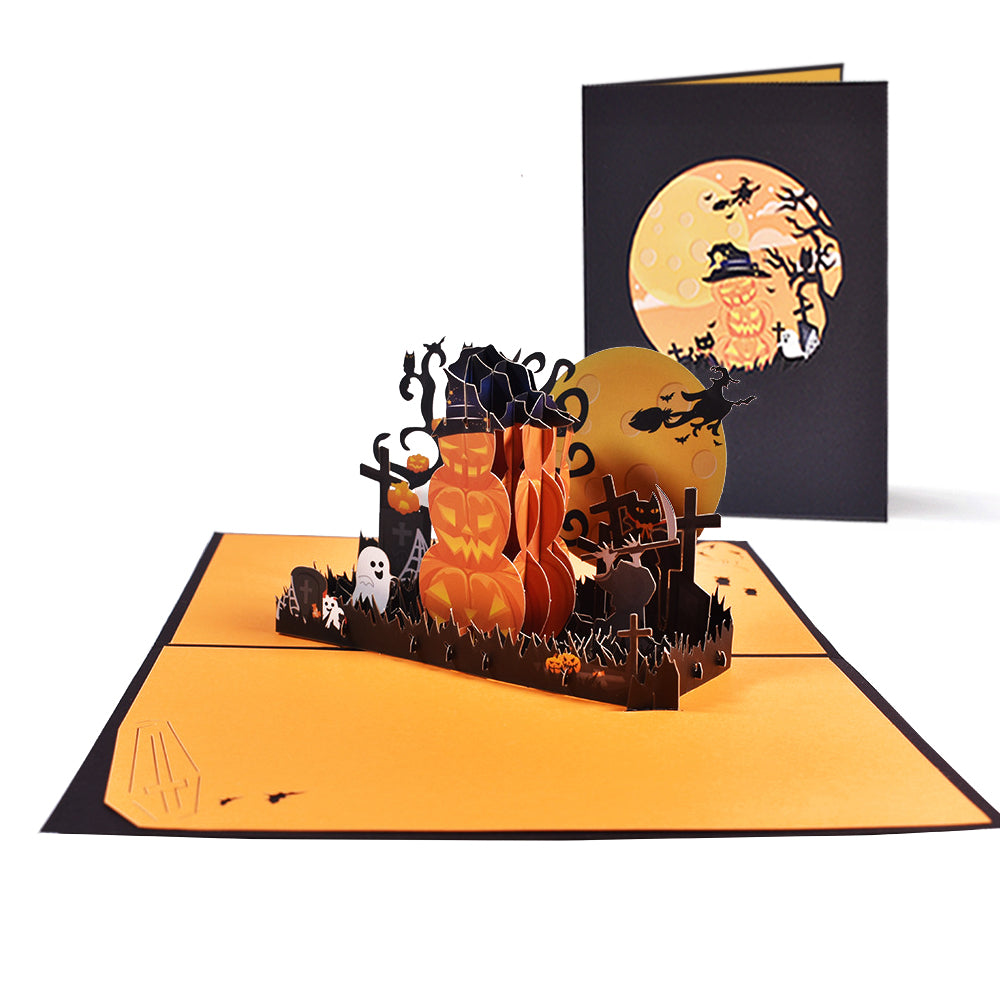 Pumpkin at Graveyard Halloween Pop-Up Card