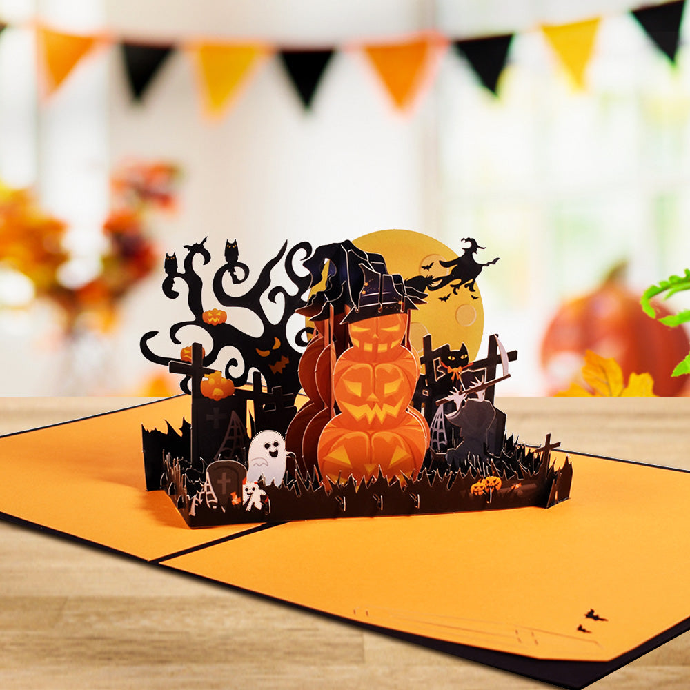 Pumpkin at Graveyard Halloween Pop-Up Card