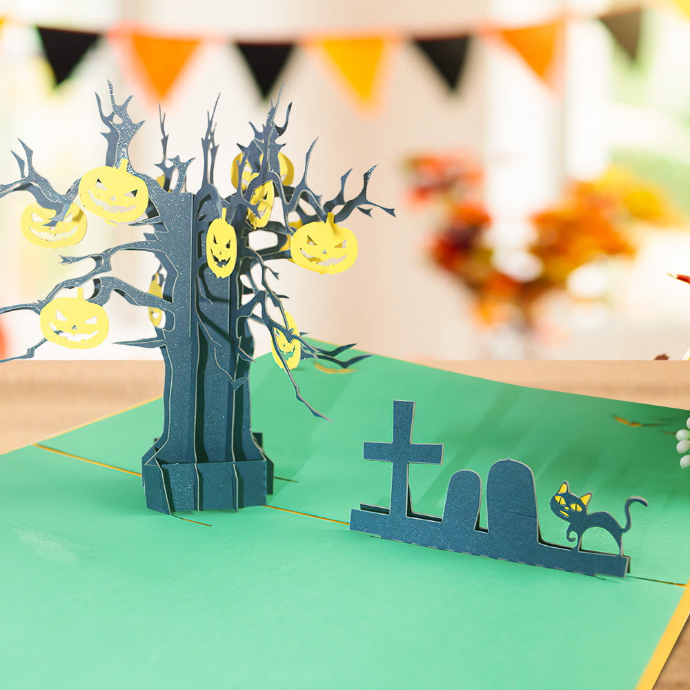 Pumpkin Tree & Black Cat 3D Halloween Pop-Up Card