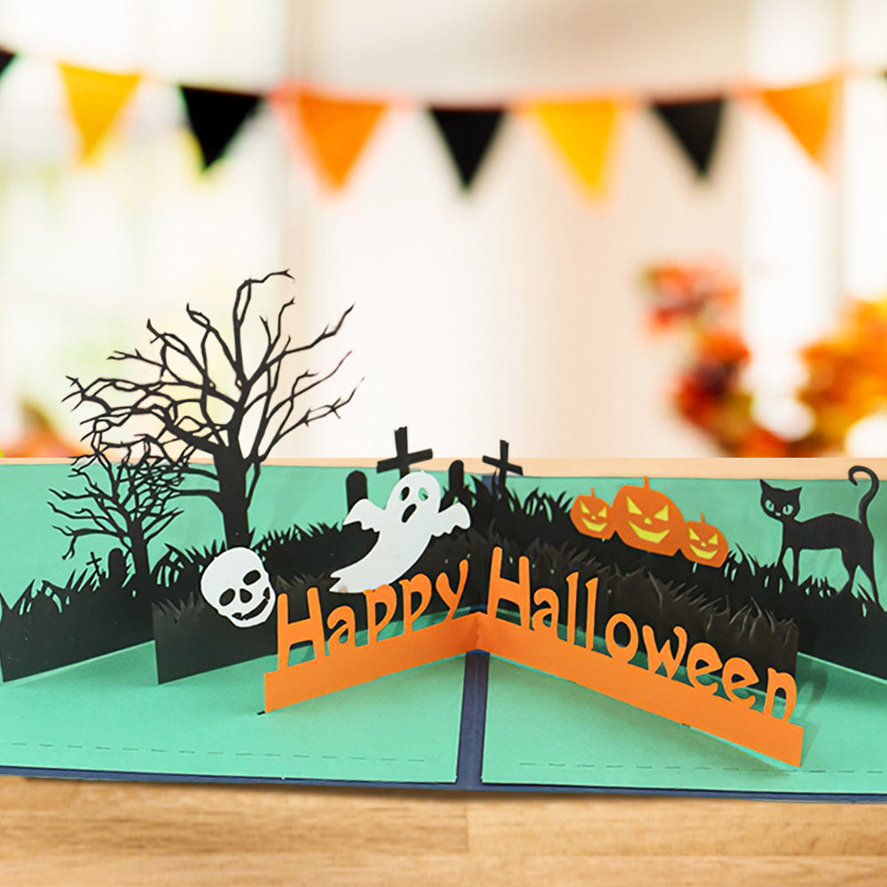 Happy Halloween 3D Pop-Up Card | Ghost & Black Cat
