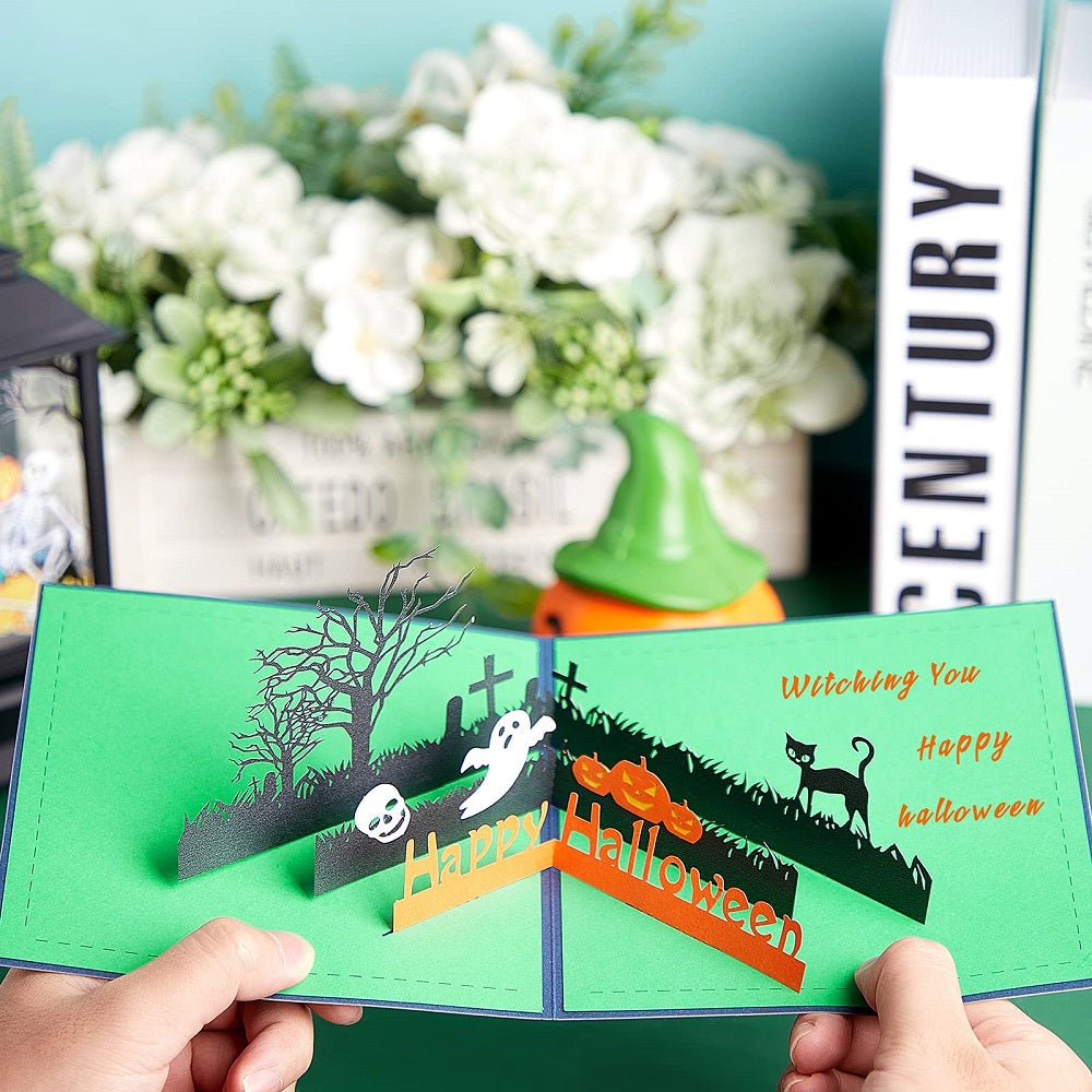 Happy Halloween 3D Pop-Up Card | Ghost & Black Cat