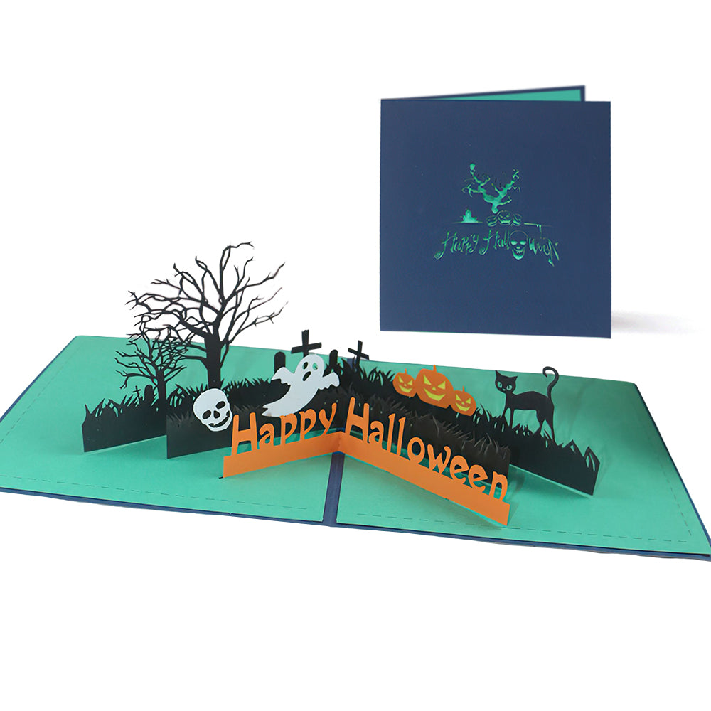 Happy Halloween 3D Pop-Up Card | Ghost & Black Cat