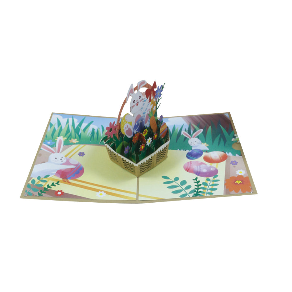 Easter Bunnies with Basket of Eggs 3D Pop-Up Greeting Card