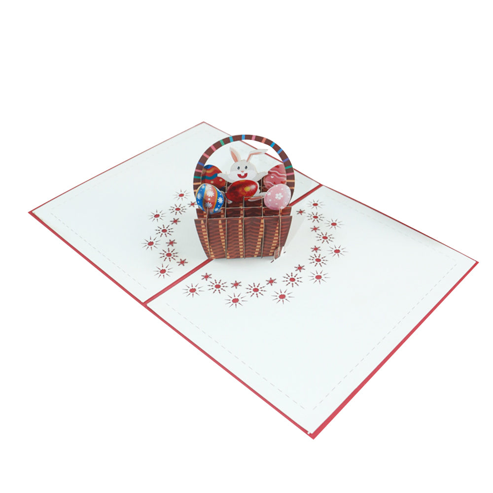 Easter Bunny with Colorful Eggs in a Basket 3D Pop-Up Greeting Card