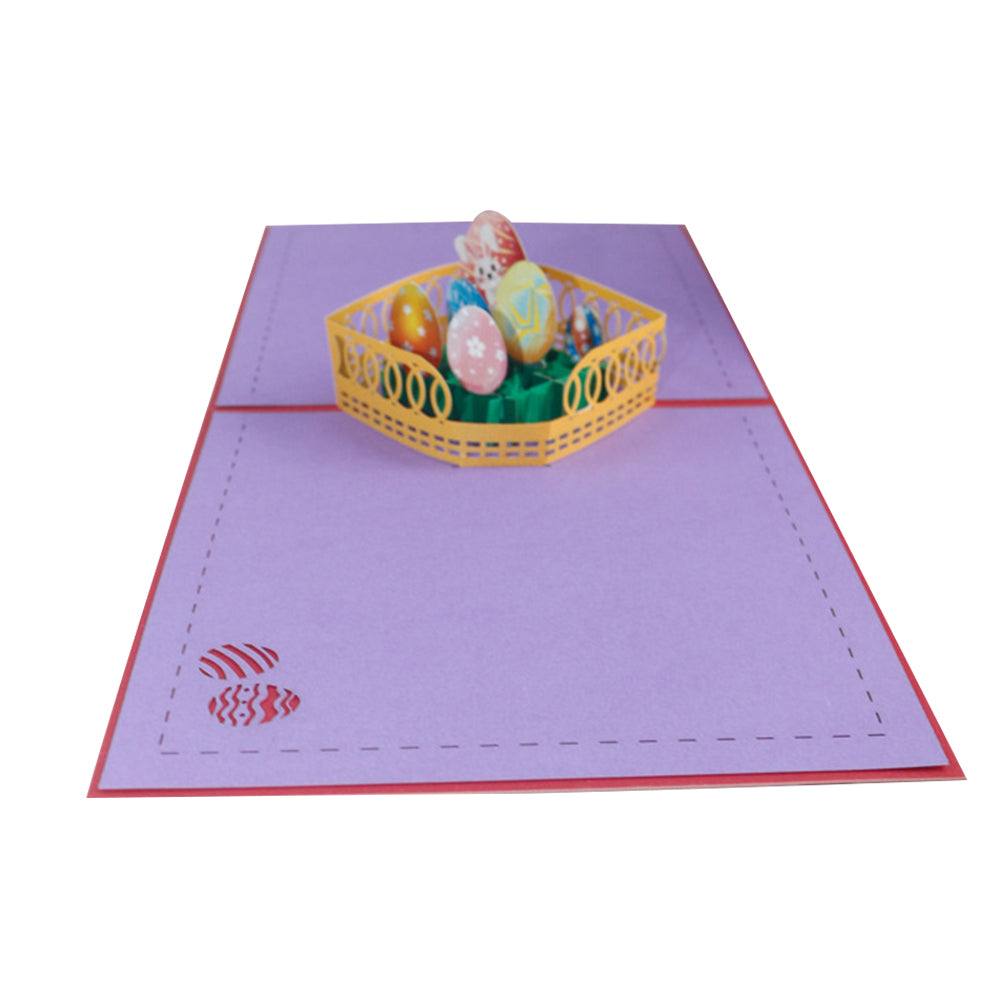 Easter Bunny with Colorful Eggs by the Fence 3D Pop-Up Greeting Card