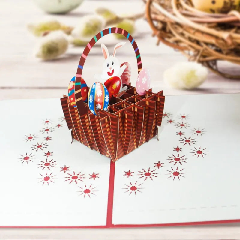 Easter Bunny with Colorful Eggs in a Basket 3D Pop-Up Greeting Card